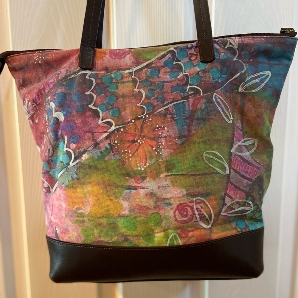 Vida Rae Bright Large Fabric/Leather Tote - Picture 2 of 13